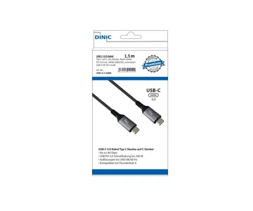 DINIC USB C 4.0 Cable, 240W PD, 40Gbps, 1.5m Type C to C, Aluminum Connector, Nylon Cable, DINIC Box